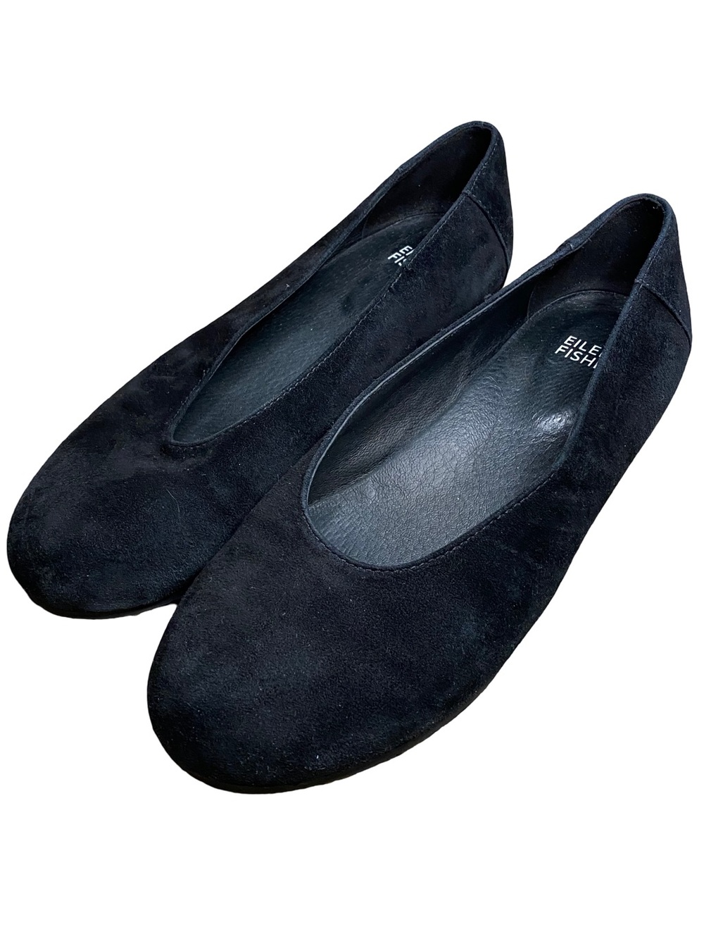 Eileen Fisher black suede basic round toe classic preppy ballet flats size 6